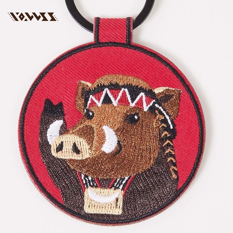 [Forest Animal Series] Pig smooth embroidery key ring - Keychains - Polyester Blue