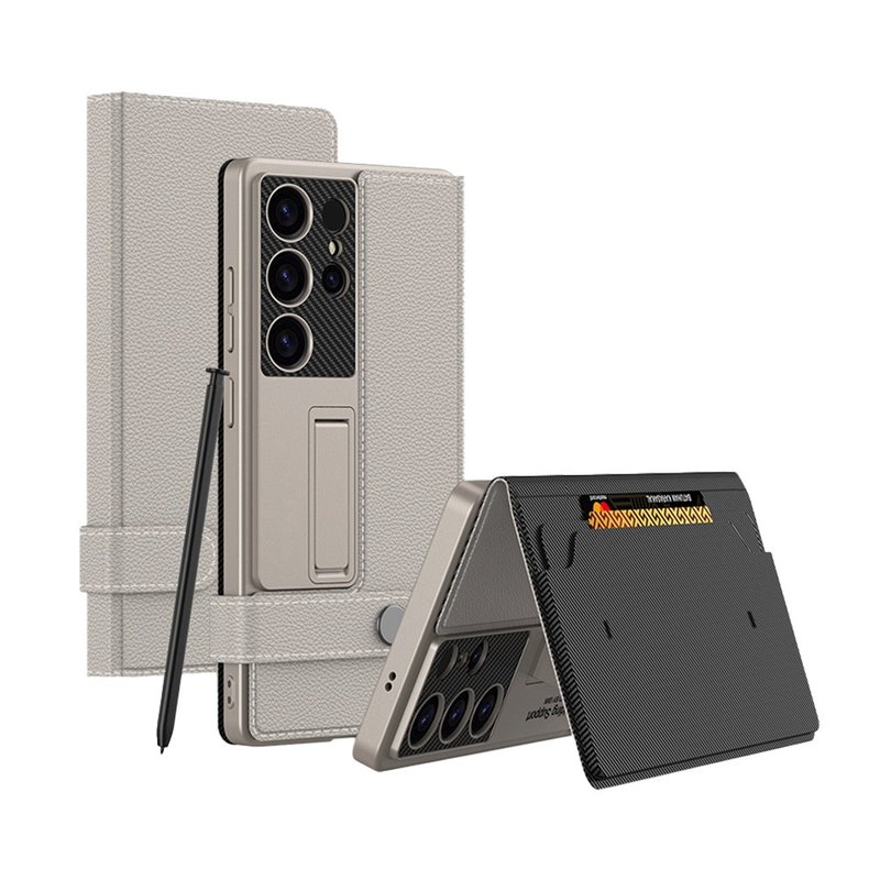 CASE SHOP Samsung S25/S25+/S25 Ultra 支架站立側掀皮套-鈦灰 - 手機殼/手機套 - 人造皮革 卡其色