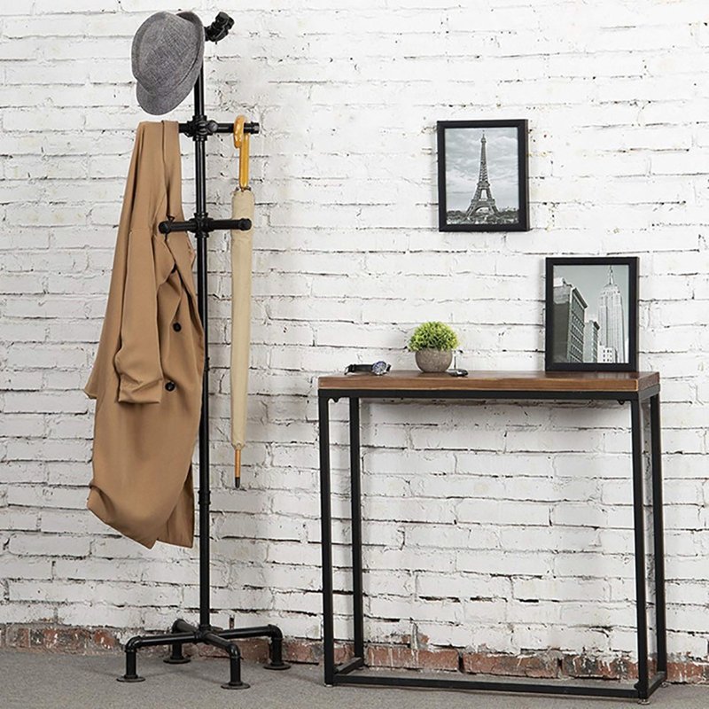 Water pipe rack industrial wind water pipe small simple coat rack floor hanger ins wind household hanger - กล่องเก็บของ - โลหะ สีดำ