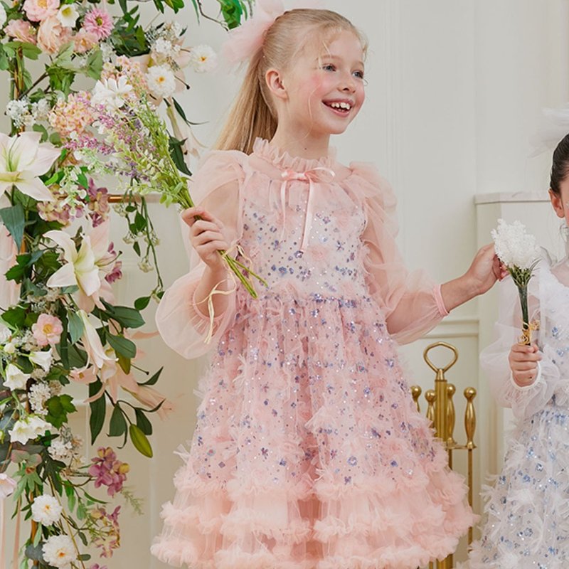 Peony 礼服 - 杏粉色 - 长袖版 - 童裝禮服 - 其他材質 粉紅色