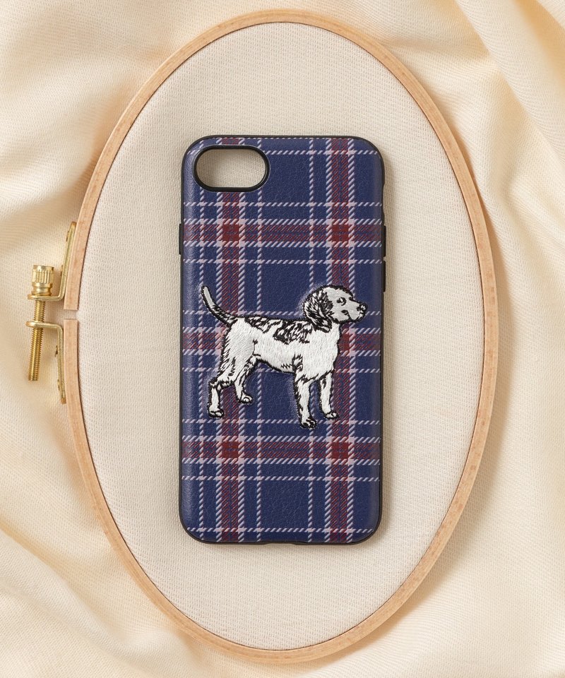 3D embroidery smartphone case iPhone SE / 7/8 PBAT PU leather dog x navy - เคส/ซองมือถือ - เส้นใยสังเคราะห์ หลากหลายสี