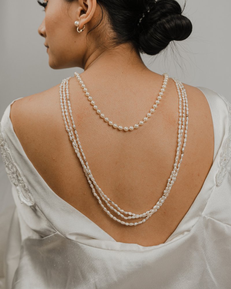 Vintage Three Strand Long String Pearl Necklace - 項鍊 - 珍珠 白色