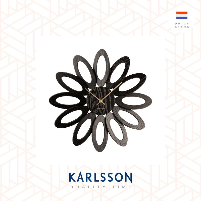 荷蘭 Karlsson, Wall clock 40cm Fiore wood veneer black - 時鐘/鬧鐘 - 木頭 黑色