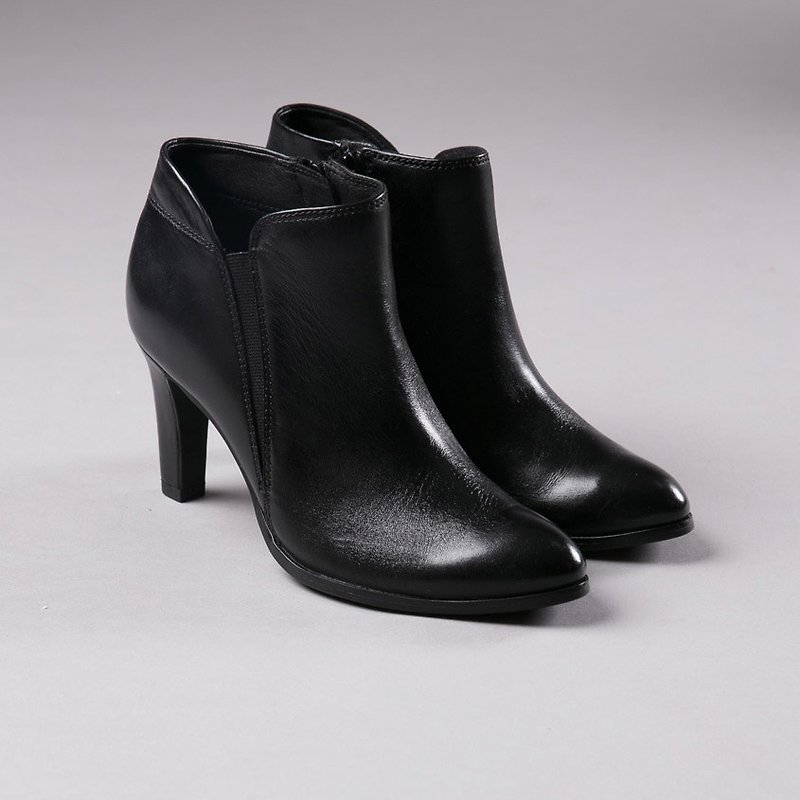 [Time] to freeze the wax with a sense of cowhide in ankle boots - textured black oil (Jinyu 23) - Women's Booties - Genuine Leather Black