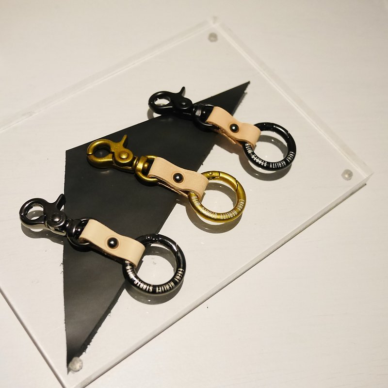 Original color Italian calf leather double buckle key ring - ที่ห้อยกุญแจ - หนังแท้ สีใส