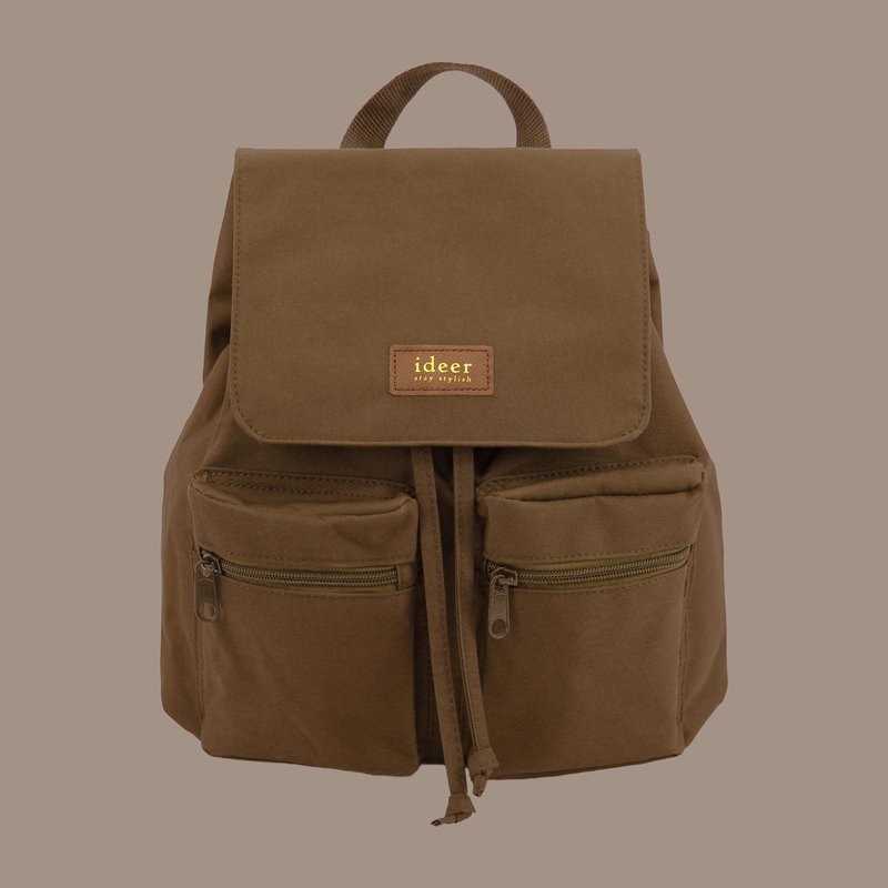 Water-repellent Khaki nylon ultra-light backpack, backpack, computer bag, travel school bag - กระเป๋าเป้สะพายหลัง - วัสดุอื่นๆ สีกากี