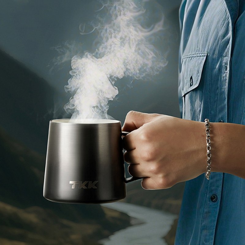 【TKK】悅氧Life 316不鏽鋼x陶瓷噴塗 保溫咖啡杯 350ML-銀黑影 - 保溫瓶/保溫杯 - 不鏽鋼 黑色