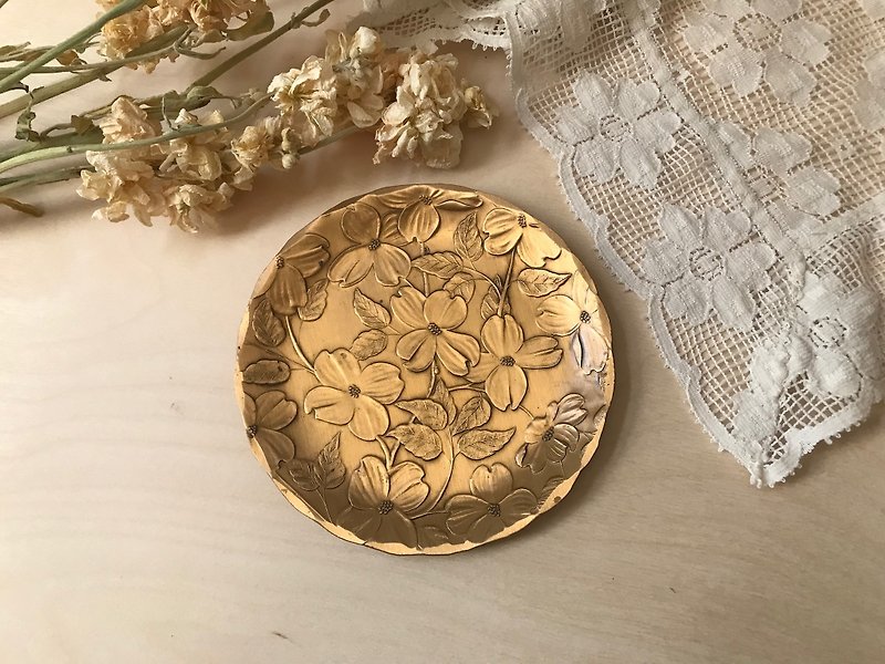 Handmade Cast Cherry Blossom Small Copper Plate / Coaster - Coasters - Copper & Brass Gold