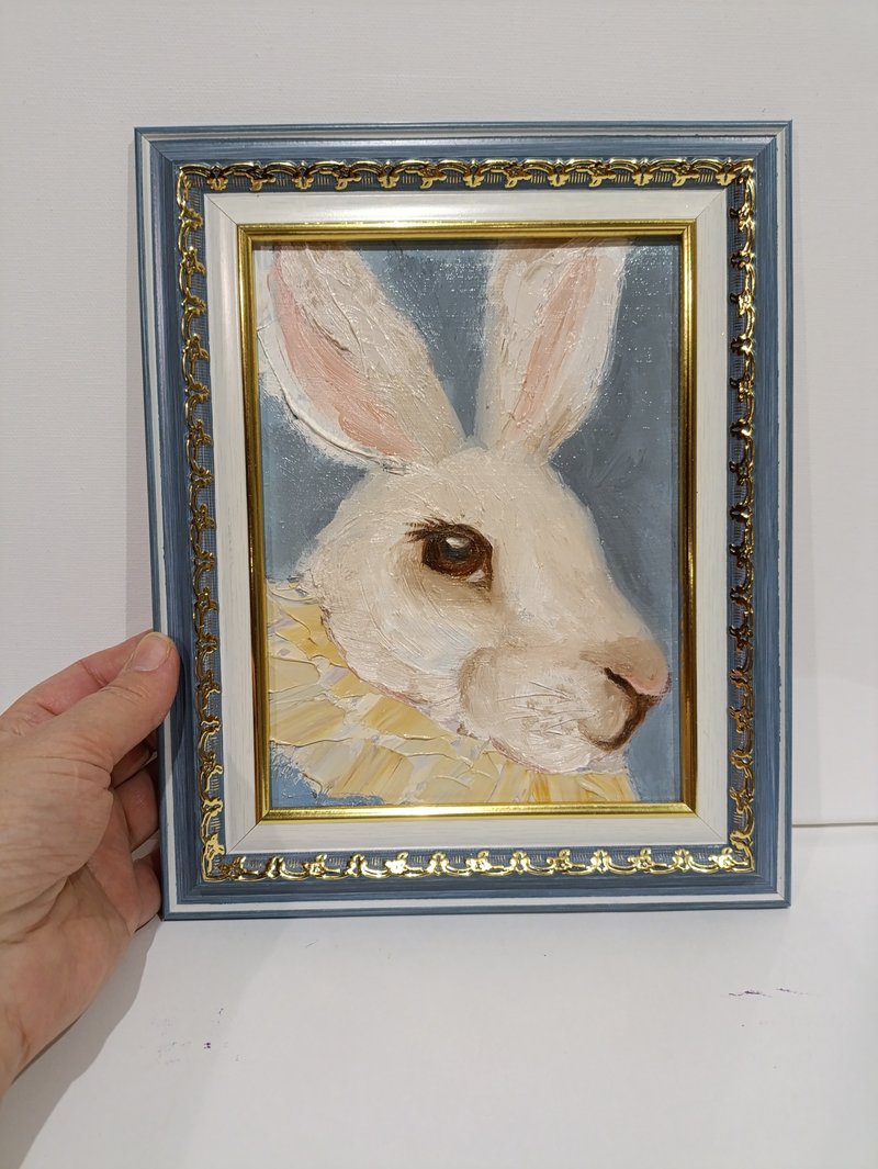 White Rabbit 兔子 Painting Original Art Impasto Oil Painting - 海報/掛畫/掛布 - 其他材質 白色