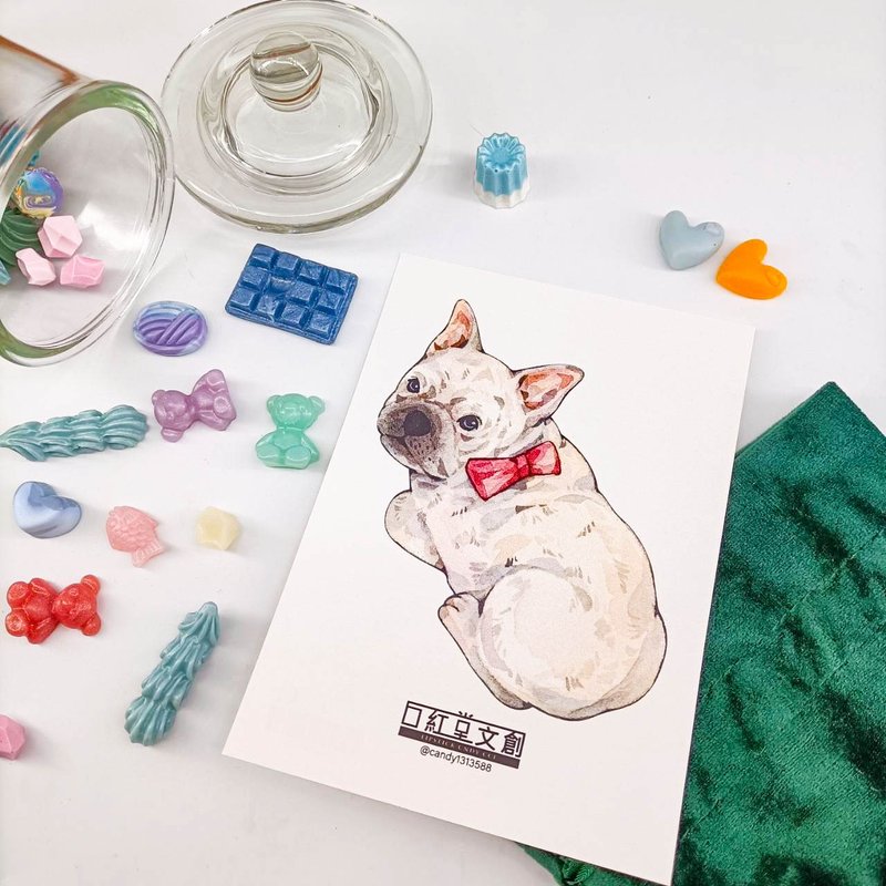 KR474_口紅堂明信片_法國鬥牛犬1_candy1313588 postcard - 卡片/明信片 - 紙 多色