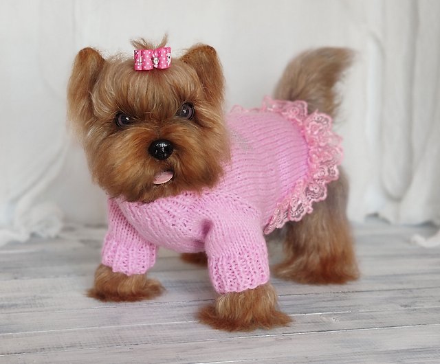 Pink dog sweater for small dog Girl dog clothes Dog dress with