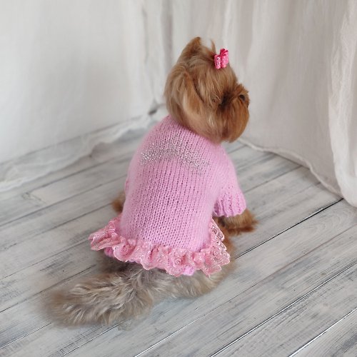 Pink Dog Sweater for Small Dogs Girl Tie Dye Female Dog Sweater