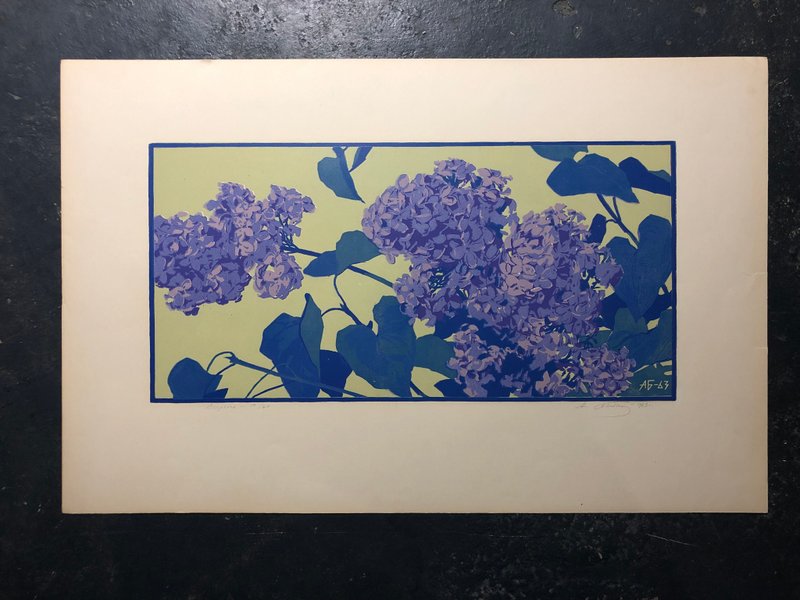 Color linocut Lilac is one of the most famous art works by Alexandra Babkova - 壁貼/牆壁裝飾 - 紙 紫色