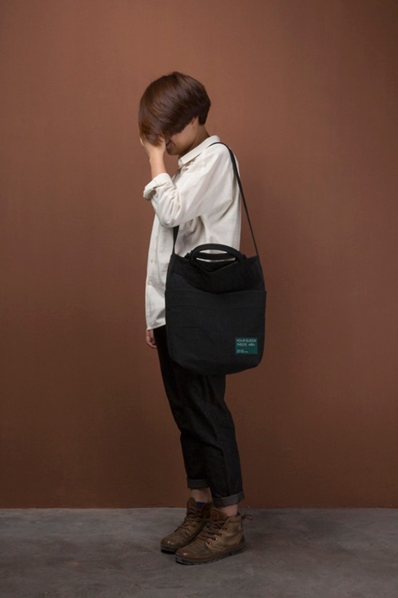 ntmy. Multi-pocket work canvas tote bag oblique backpack black - Messenger Bags & Sling Bags - Other Materials Black