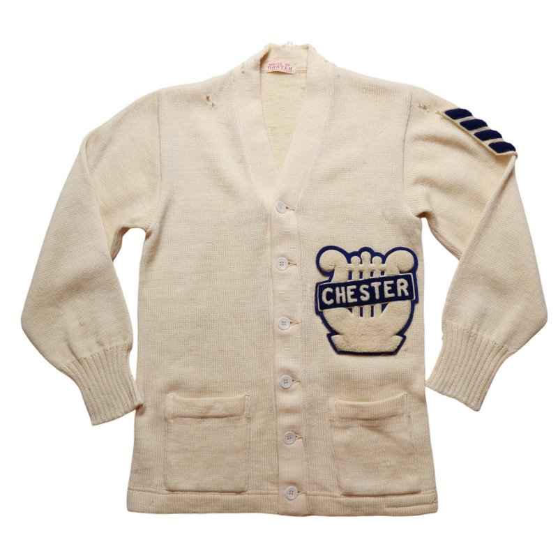 60's Letterman Sweater Beige Wool Knit Cardigan - สเวตเตอร์ผู้หญิง - ขนแกะ ขาว