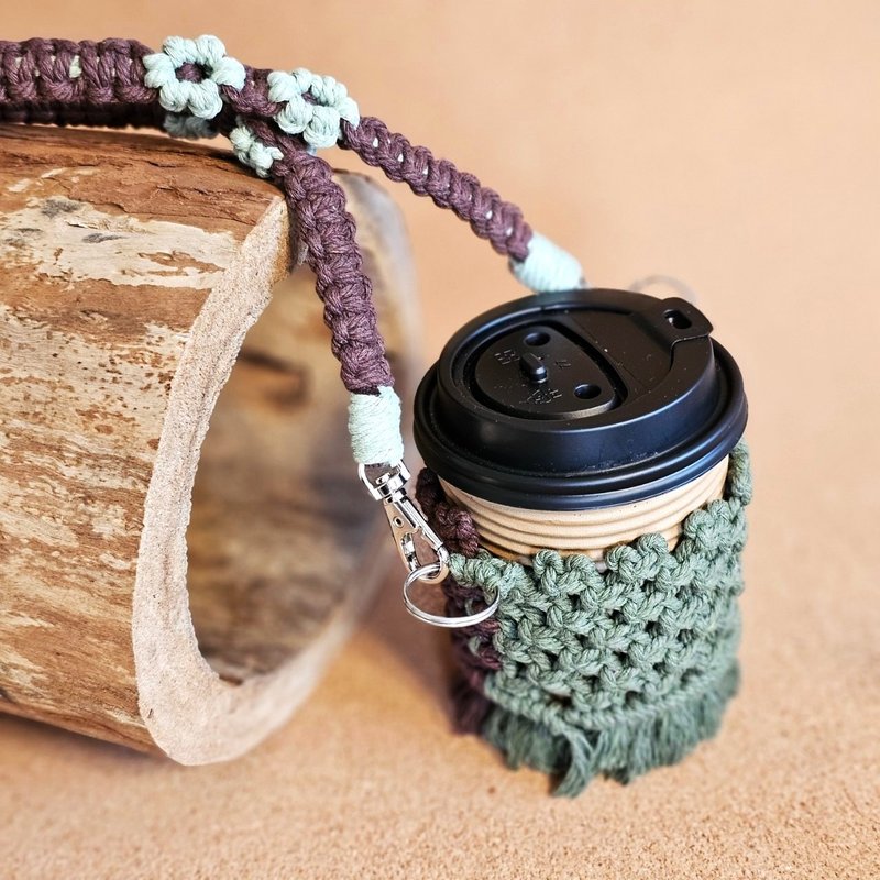 Tassel Woven Flower ‧ Handmade Cotton Rope Cup Holder Set - Choose  Two Colors - Beverage Holders & Bags - Cotton & Hemp 