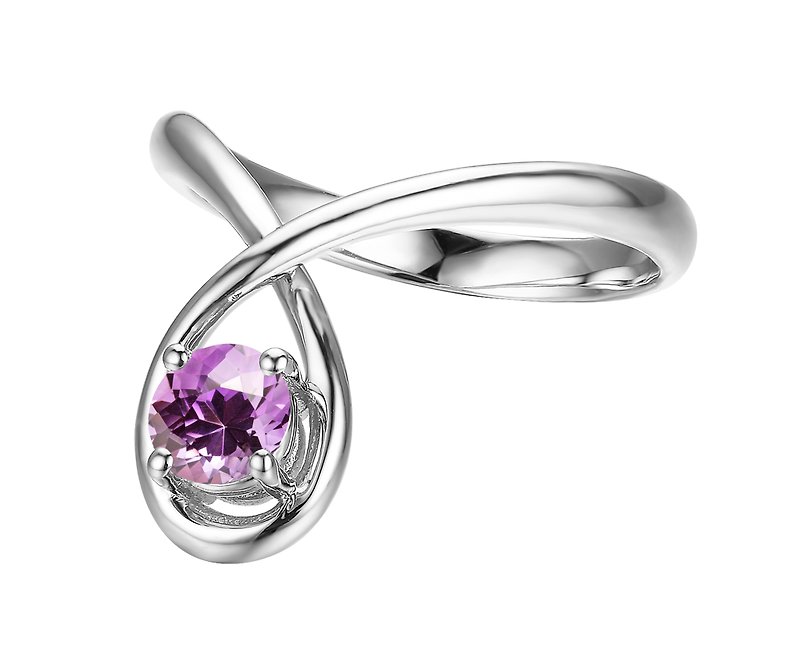 簡約紫水晶婚戒 14K金求婚戒指 極簡主義白金戒指 別緻結婚戒指 - 戒指 - 貴金屬 紫色