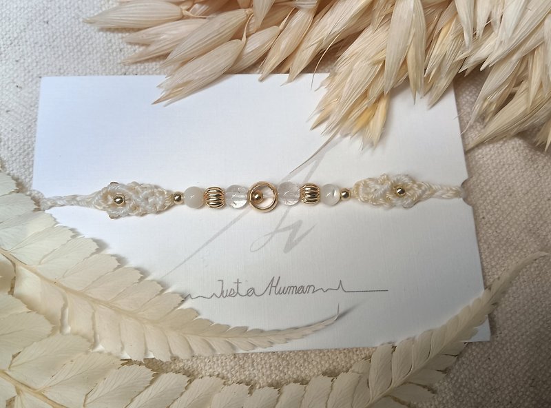 Fu Sheng | White crystal shell bead totem woven crystal bracelet with adjustable drawstring - Bracelets - Crystal Gold