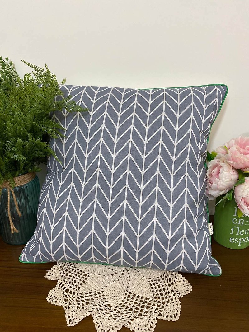Nordic Style Simple Gray Geometric Pattern Green Side Pillow Cushion Cushion Pillowcase - Pillows & Cushions - Cotton & Hemp Gray
