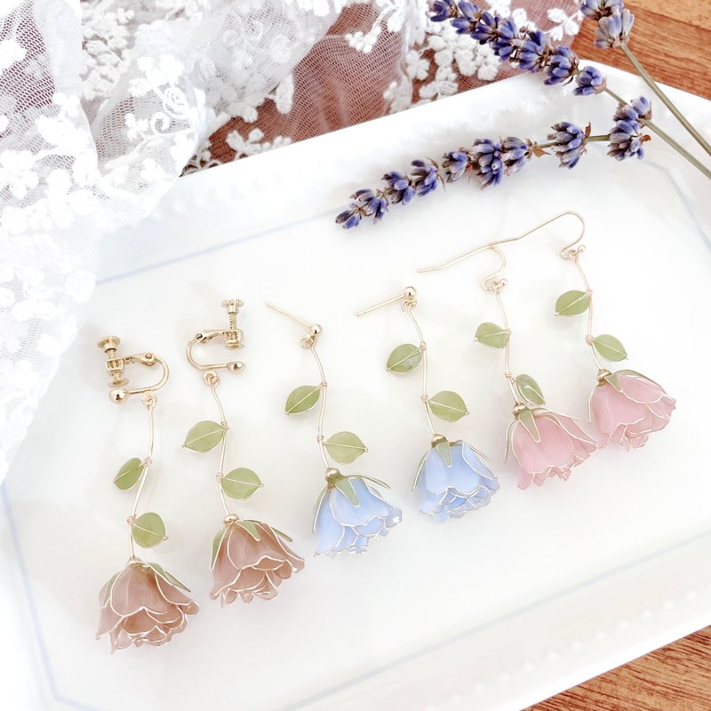 [Le Petit Prince Rose] Resin Crystal Flower Earrings - Earrings & Clip-ons - Resin 