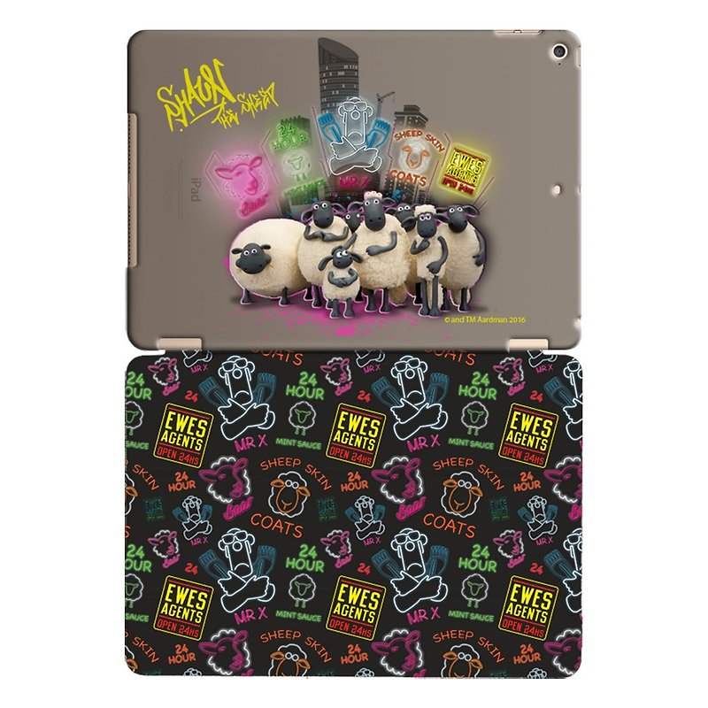 羊を微笑ん本物の権限（ひつじのショーン）-iPadクリスタルケース：ドラゴンの夜明け[国]」のiPad / iPadのエア "クリスタルケース（ブラック）+スマートカバー（ブラック） - タブレット・PCケース - プラスチック ブラック