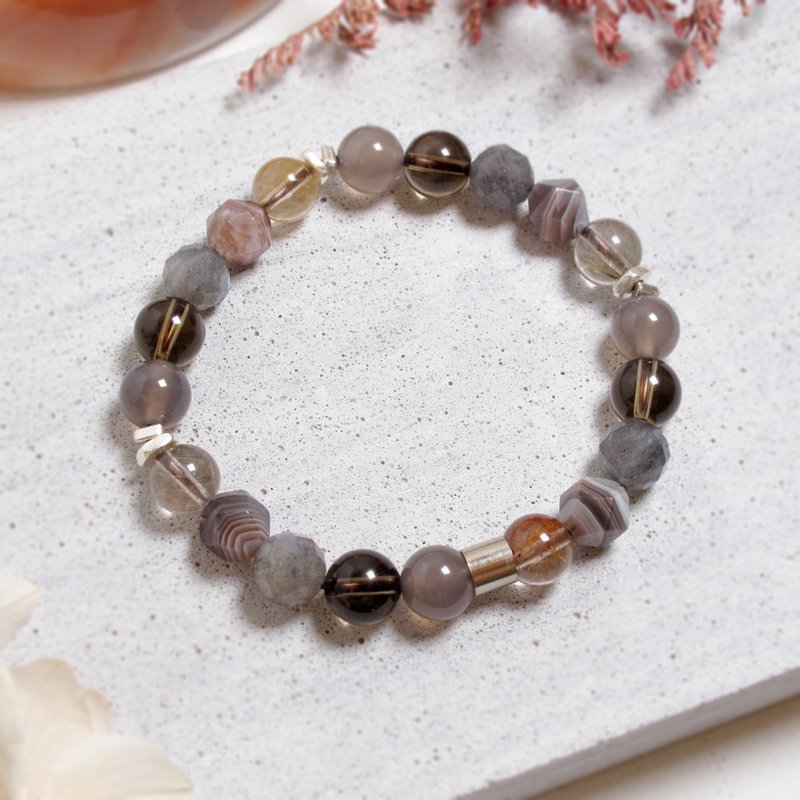 Persian Gulf Agate Devil Hair Crystal Tea Crystal Labradorite Lucky Confidence Bracelet - สร้อยข้อมือ - เครื่องประดับพลอย สีนำ้ตาล