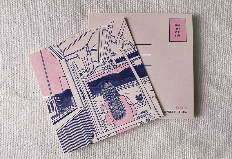 遊巴士河 / 明信片 - 心意卡/卡片 - 紙 粉紅色