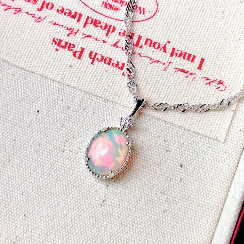 High Grade - Large Symphony 7x9mm Opal Sterling Silver Necklace - Pink Elf - สร้อยคอ - คริสตัล สึชมพู