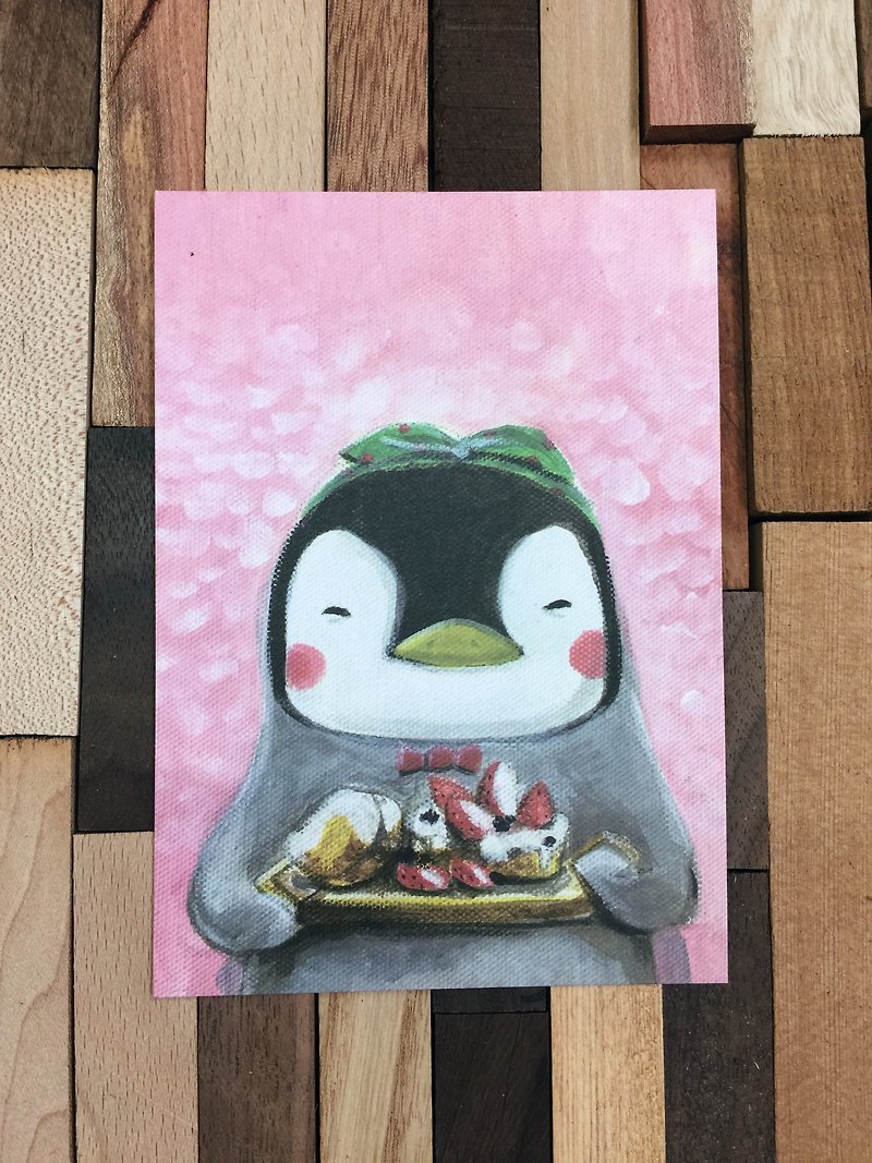 企鵝小姐- 的療癒甜點 - 動物的日常系列 - 卡片/明信片 - 紙 粉紅色