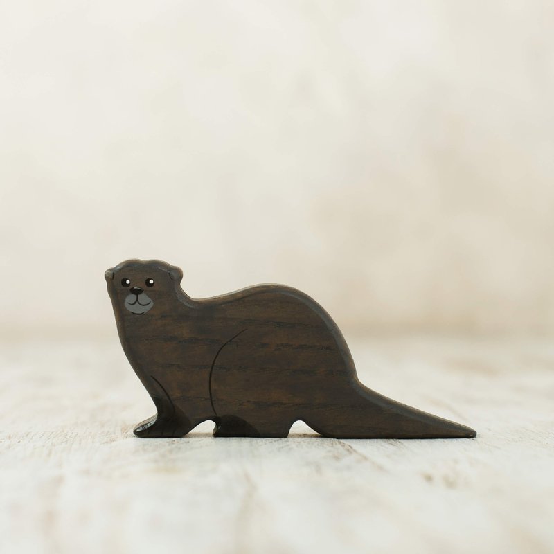 Wooden Otter figurine Sea beaver animal figure - Kids' Toys - Eco-Friendly Materials Black