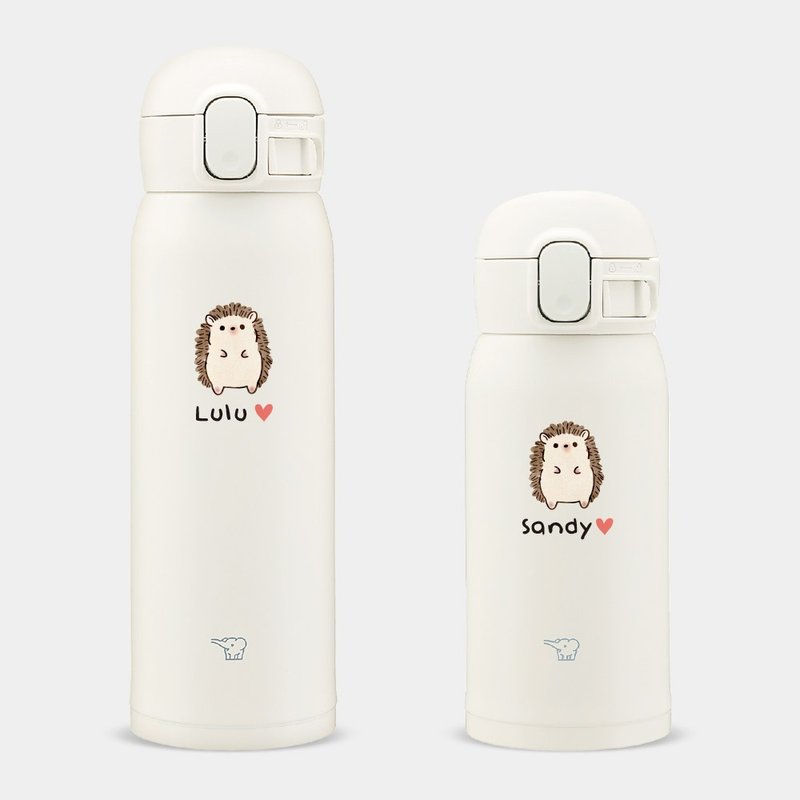 【客製化禮物】小愛心文字 刺蝟 象印彈蓋360/480ml保溫瓶 PU045 - 保溫瓶/保溫杯 - 不鏽鋼 白色