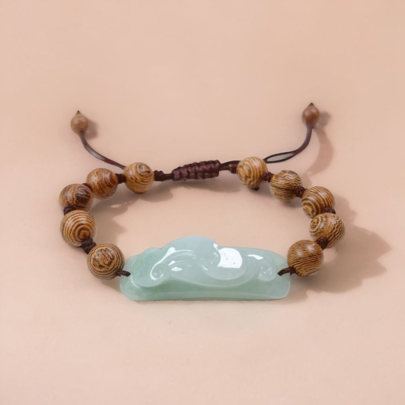 【May everything go well】Ice Green Jade Ruyi Braided Bracelet | Natural Burmese Jade A-grade - สร้อยข้อมือ - หยก สีเขียว