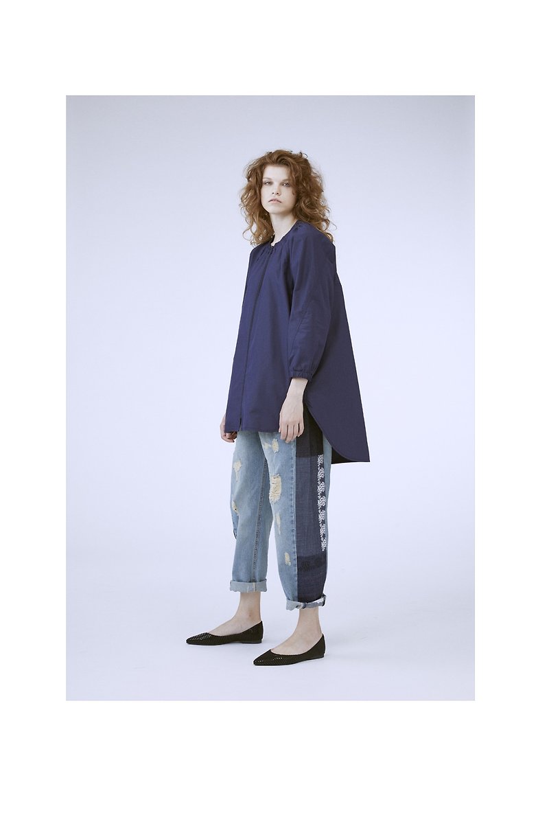 1702D0108 (round neck thin zipper jacket) - Women's Casual & Functional Jackets - Cotton & Hemp Blue