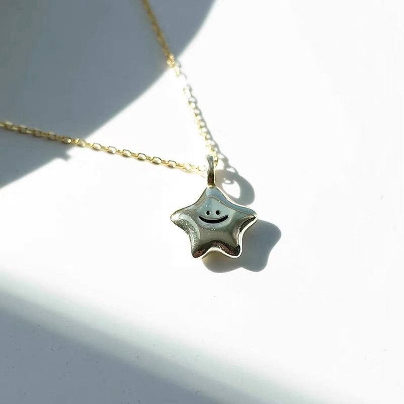 925 sterling silver cute smile chubby little star sterling silver necklace exchange gift Christmas gift travel travel - สร้อยคอ - เงินแท้ สีเงิน