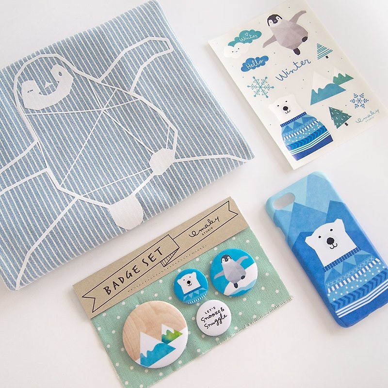 It’s Cold Outside! Gift set (iPhone case + Tote bag + Badge set + Sticker sheet) - เคส/ซองมือถือ - พลาสติก สีน้ำเงิน