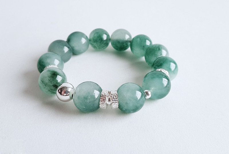 Gemstones Point Cui Natural Ore Floating Jadeite 925 Sterling Silver ‧ Bracelet - Bracelets - Gemstone Green