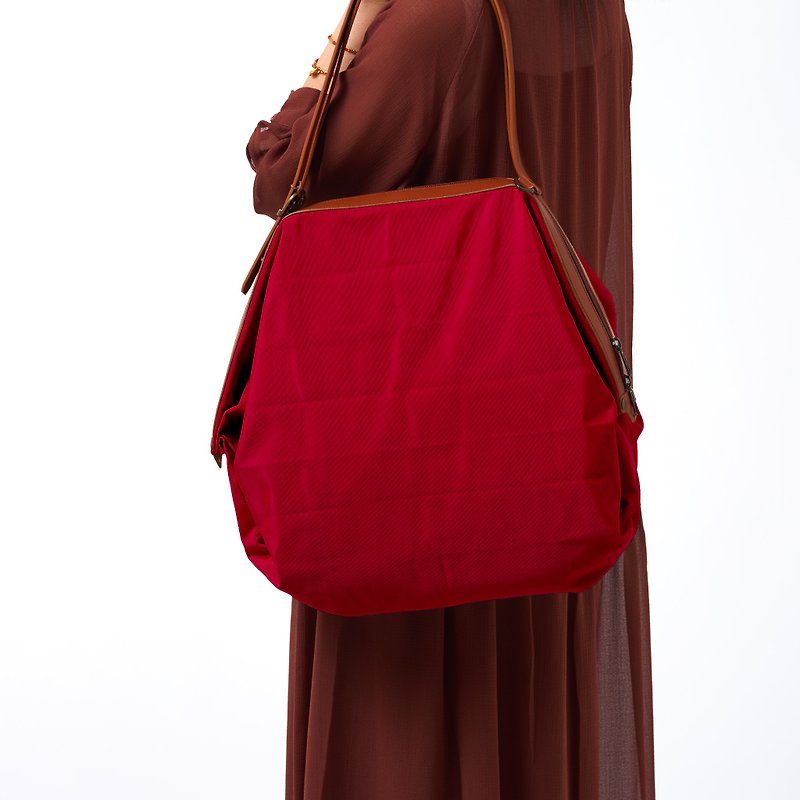 Italy POPCORN air folding bag POP58TF red - กระเป๋าแมสเซนเจอร์ - หนังแท้ 