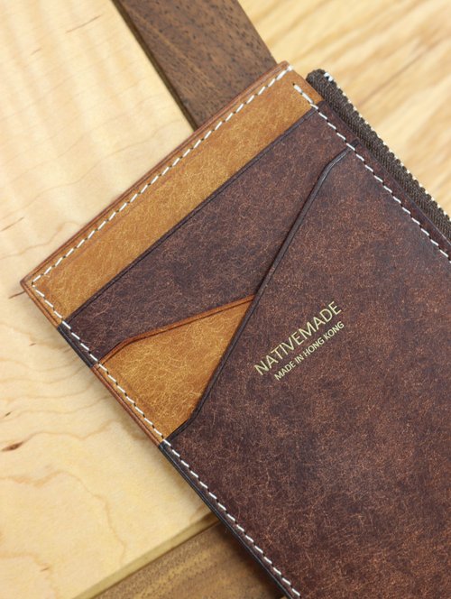 Italian leather card set loose Silver Zip Wallet Pueblo