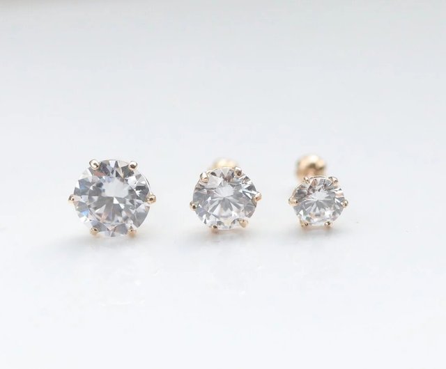 6 Prong CZ Stud Earrings / Small Cubic Zirconia Earring / Simple