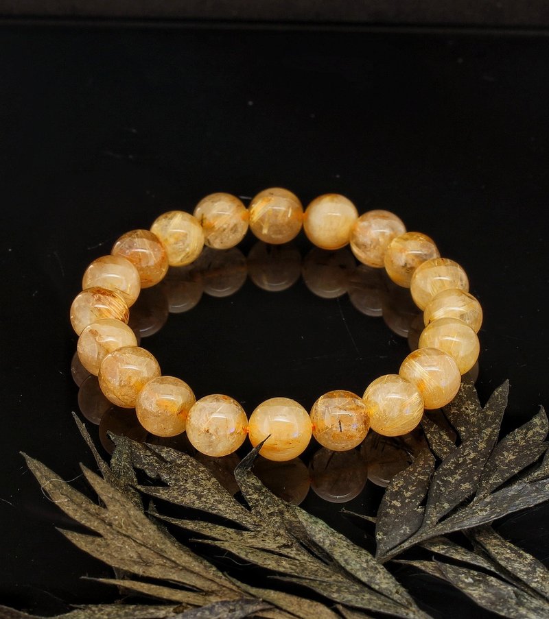 Gold Rutilated Quartz 9.6mm Crystal Bracelet - สร้อยข้อมือ - คริสตัล 