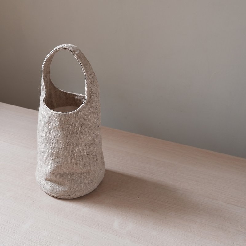 砂 棉麻梨型小手袋 - 手提包/手提袋 - 棉．麻 灰色