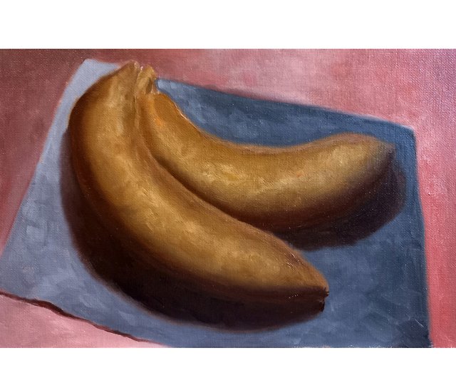 バナナ 絵画 フルーツ オリジナル アート 食べ物 油絵 小さな 静物画