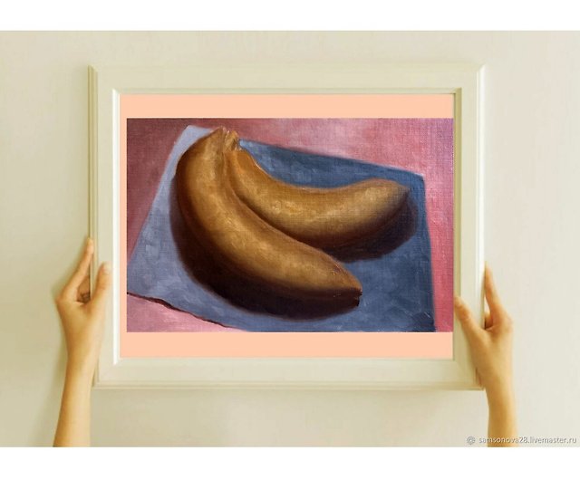 バナナ 絵画 フルーツ オリジナル アート 食べ物 油絵 小さな 静物画