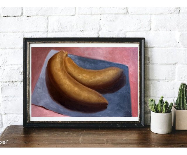 バナナ 絵画 フルーツ オリジナル アート 食べ物 油絵 小さな 静物画 