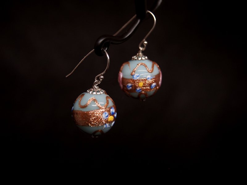#GE0088 Murano Wedding Cake Glass Beads Earring - ต่างหู - แก้ว สีน้ำเงิน
