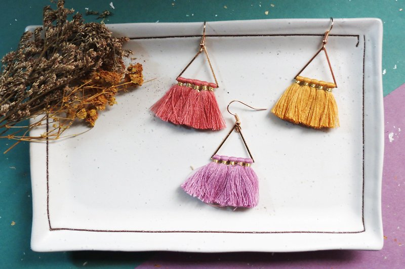 [Handmade earrings] C9 colorful summer (yellow-purple-powder)-ear hook/ear clip/customizable - ต่างหู - โลหะ หลากหลายสี