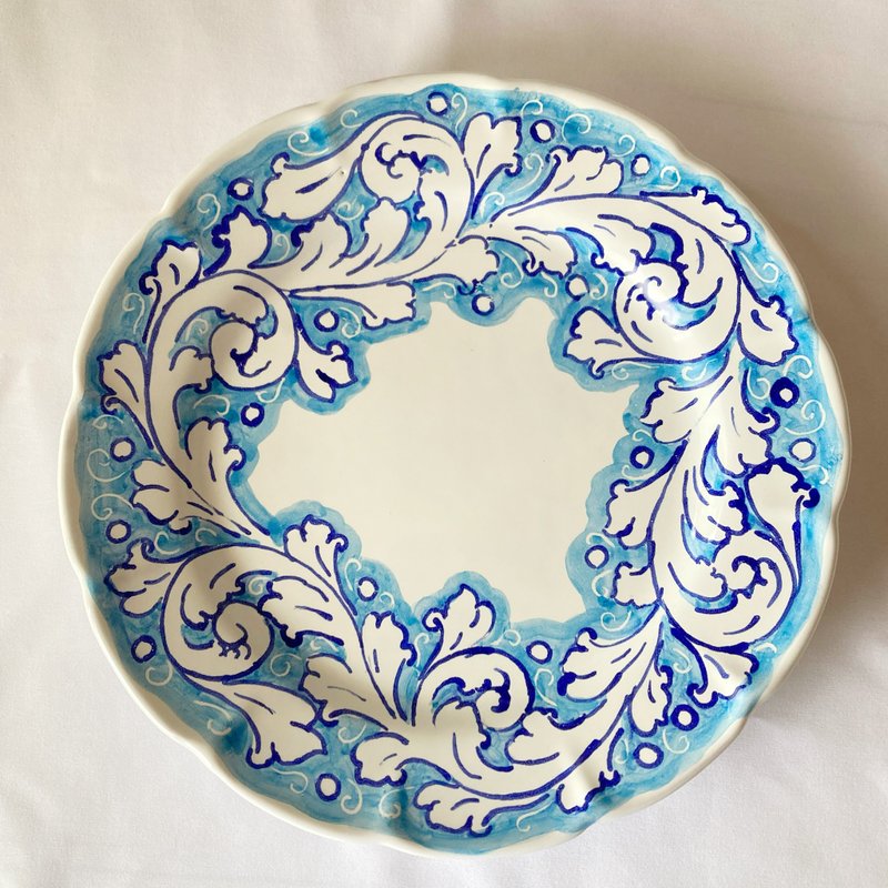 丸皿26cm  BLUEシリーズ マヨリカ焼き イタリア陶器 - 盤子/餐盤/盤架 - 陶 藍色