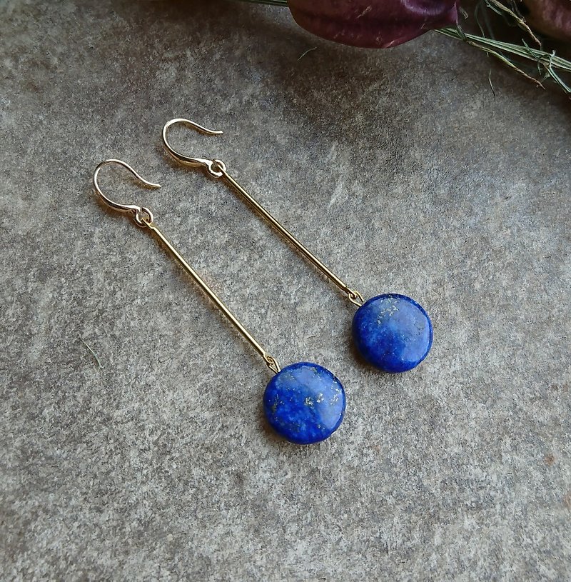 Lapis Lazuli and Brass Long Earrings - Earrings & Clip-ons - Gemstone Blue