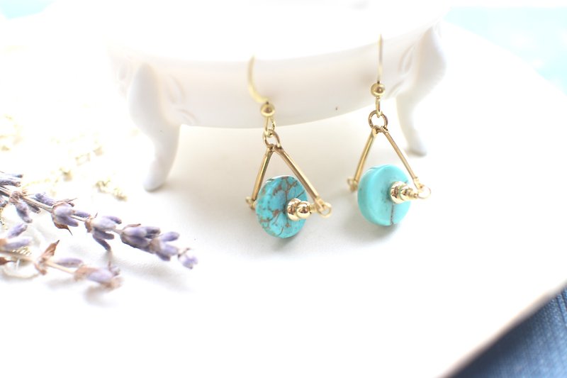 Turquoise brass earrings - ต่างหู - โลหะ หลากหลายสี