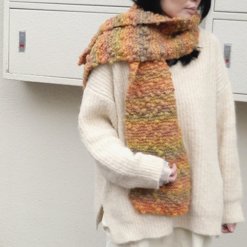 Orange dumpling scarf/hand-knitted scarf/imported wool knitting - ผ้าพันคอถัก - ขนแกะ สีแดง